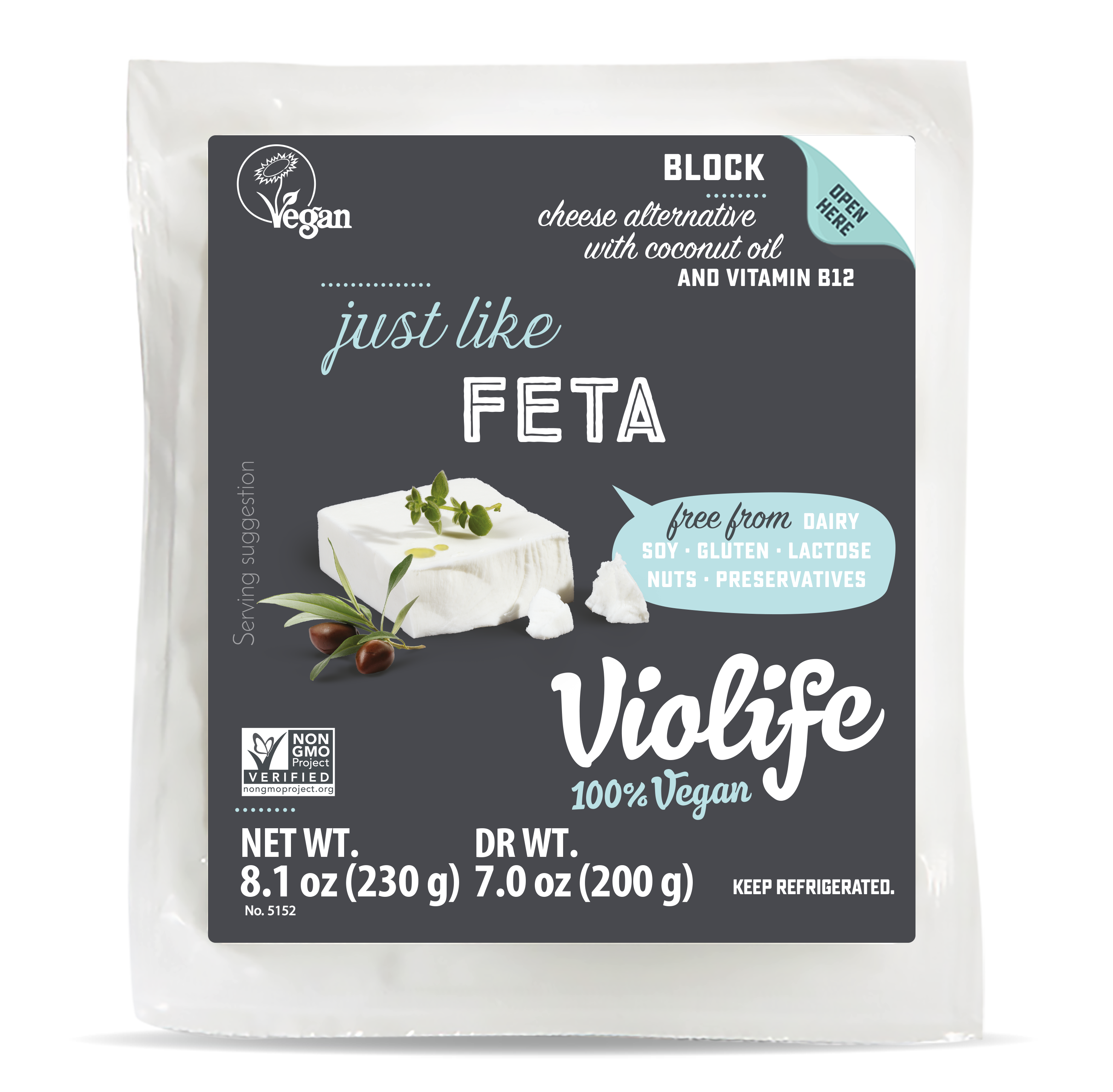 Violife Vegan Just Greek Feta Block Pound 2.65 Pound Each - 8 Per Case