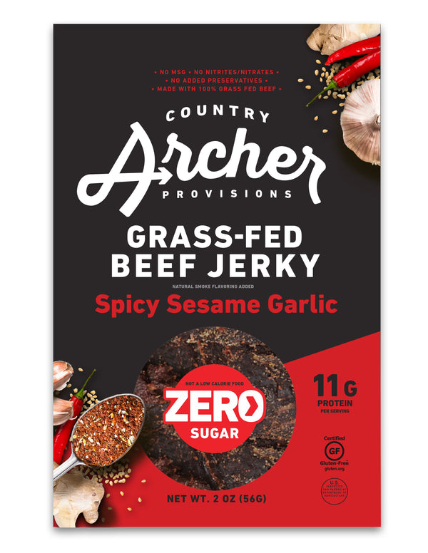 Country Archer Jerky Co Spicy Sesame Garlicbeef Jerky 2 Ounce Size - 12 Per Case.