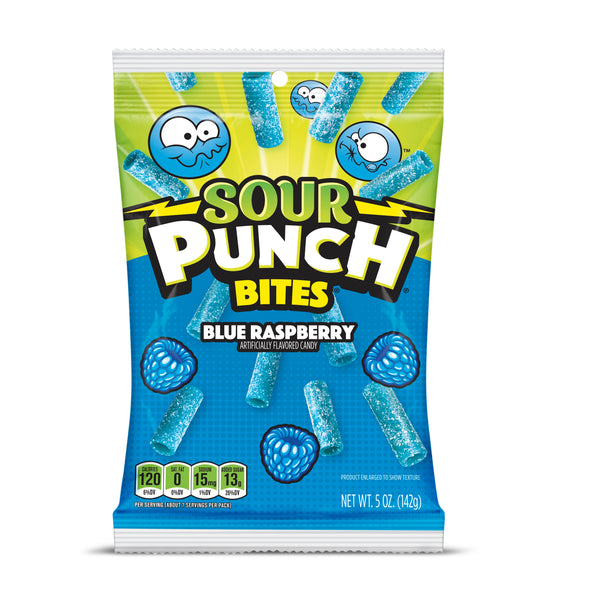 Sour Punch Bites Blue Raspberry Bag 5 Ounce Size - 12 Per Case.