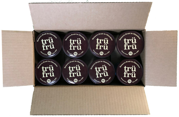 Tru Fru Hyper Chilled Grab & Go Hyper Chilled Whole Raspberries In White & Milk Chocolate 5 Ounce Size - 8 Per Case.