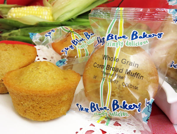 Sky Blue Foods Whole Grain Corn Bread Muffin 2.5 Ounce Size - 48 Per Case.