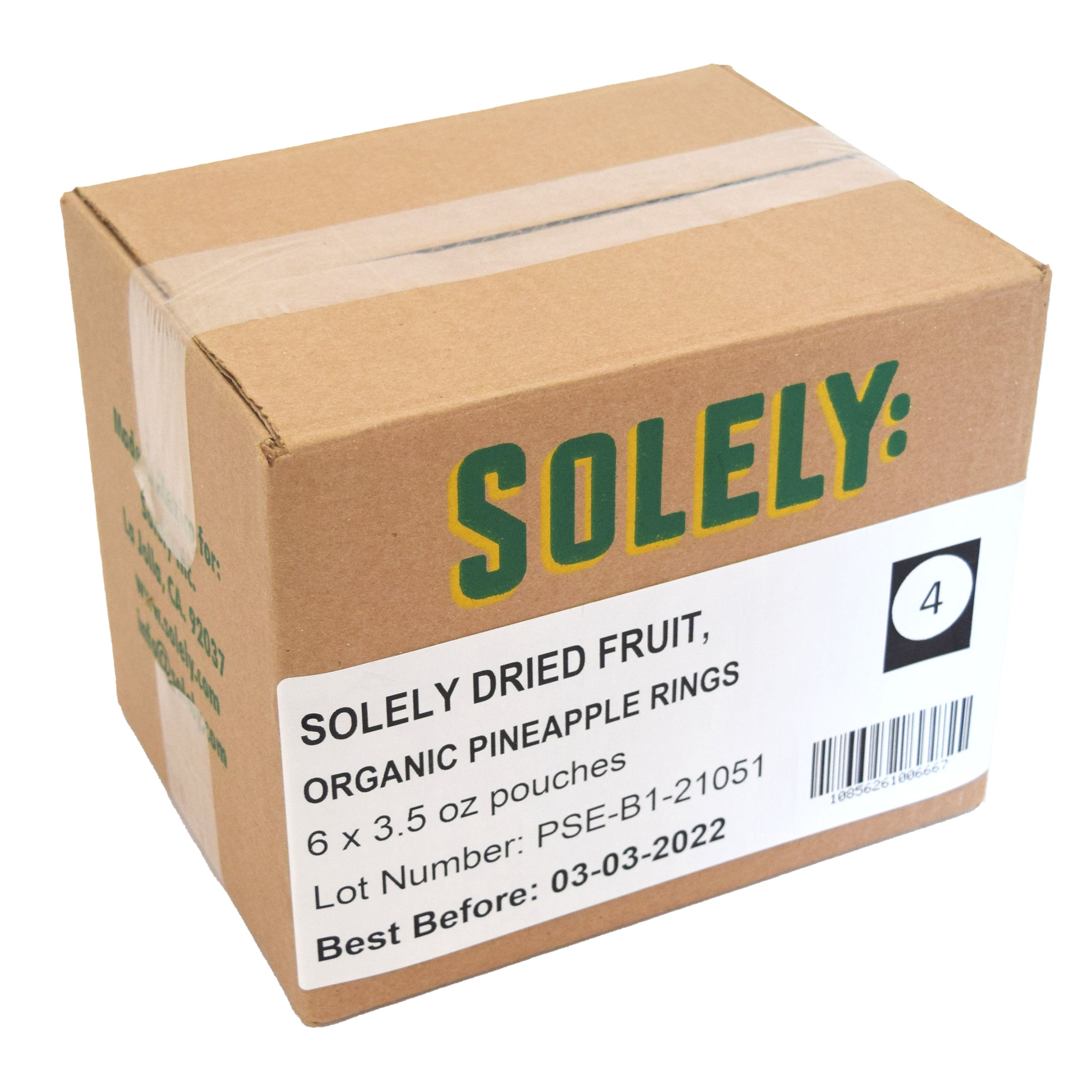 Solely Dried Pineapple Rings 3.5 Ounce Size - 6 Per Case.