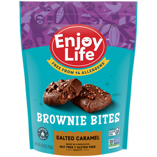 Enjoy Life Foods Gluten Free Allergy Friendly Brownie Bites Salted Caramel 4.76 Ounce Size - 6 Per Case.