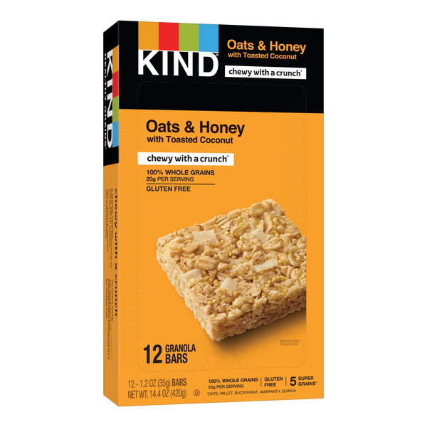 Kind Healthy Snacks Oats And Honey With Toasted Coconut Healthy Grains Bar 1.2 Ounce Size - 72 Per Case.