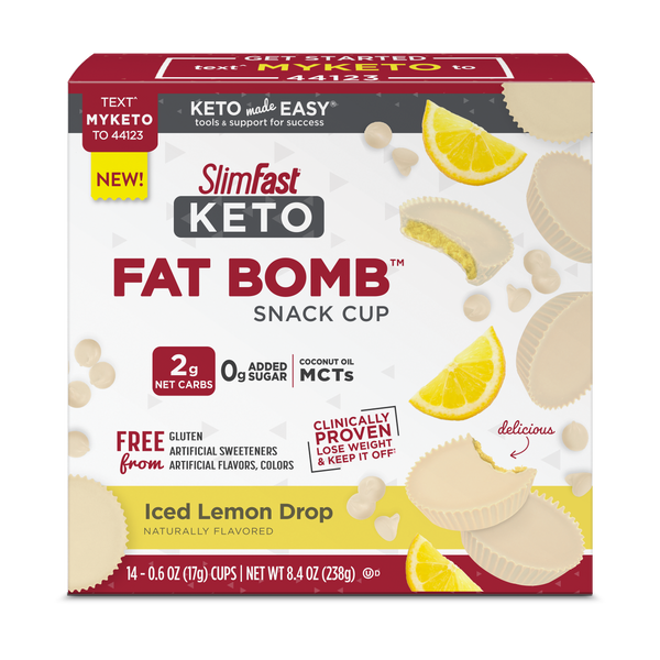 Slimfast Keto Fat Bomb White Chocolate LemonBox 0.59 Ounce Size - 56 Per Case.