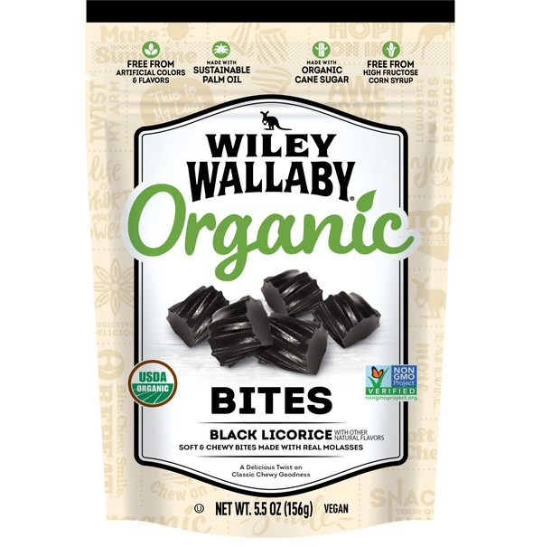 Wiley Wallaby Organic Black Licorice 6 Ounce Size - 8 Per Case.