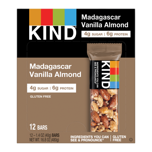 Kind Healthy Snacks Madagascar Vanilla Almond Bar 1.4 Ounce Size - 72 Per Case.
