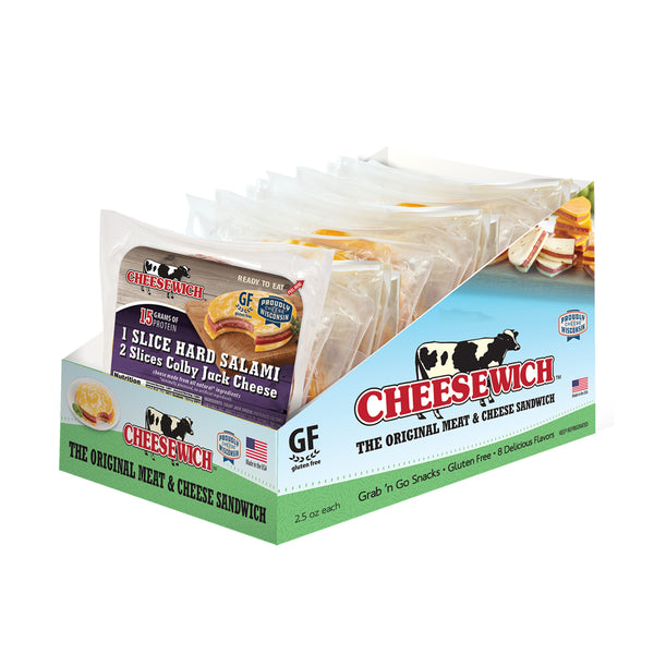 Slices Of Colby Jack Cheese With Slice Ofhard Salami In The Middle 2.5 Ounce Size - 64 Per Case.