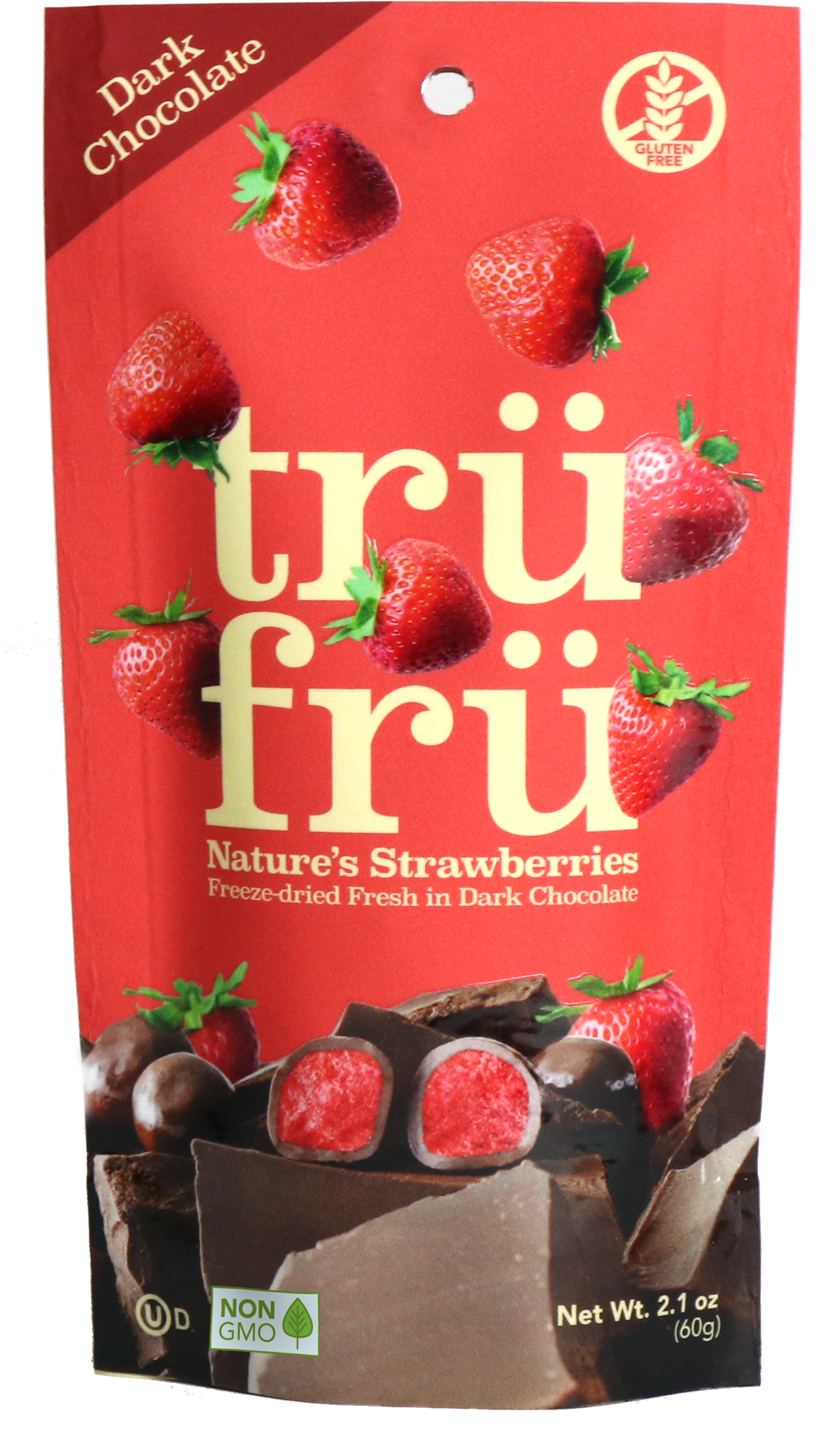 Tru Fru Hyper Dried Grab & Go Hyper Dried Real Strawberries In Dark Chocolate Ounc 2.1 Ounce Size - 12 Per Case.