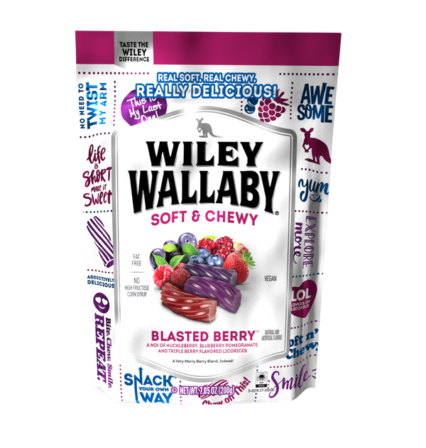 Wiley Wallaby Blasted Berry Licorice 7.05 Ounce Size - 12 Per Case.