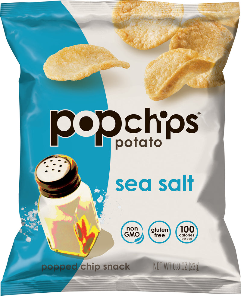 Popchips Sea Salt Potato Chip Snack 0.8 Ounce Size - 24 Per Case.
