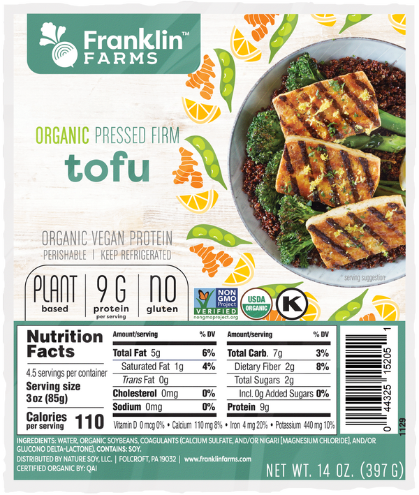 Franklin Farms Firm Pressed Tofu Vacuum Pack 14 Ounce Size - 6 Per Case.