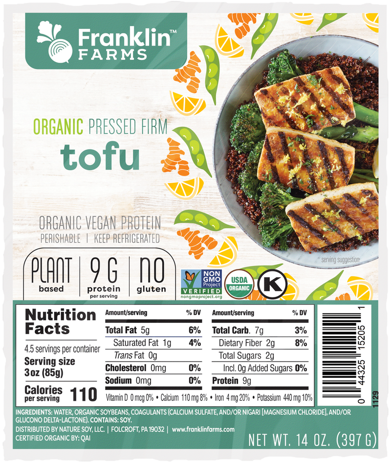 Franklin Farms Firm Pressed Tofu Vacuum Pack 14 Ounce Size - 6 Per Case.