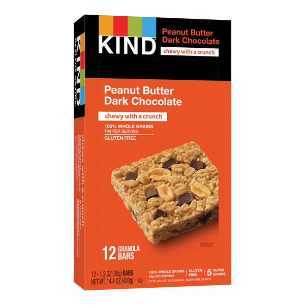 Kind Healthy Snacks Peanut Butter Dark Chocolate Healthy Grains Bar 1.2 Ounce Size - 72 Per Case.