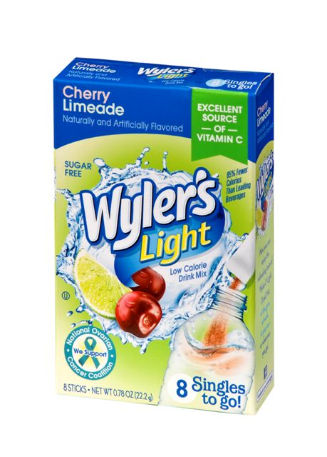 Wylers Light Cherry Limeade Singles To Go 8 Count Packs - 12 Per Case.