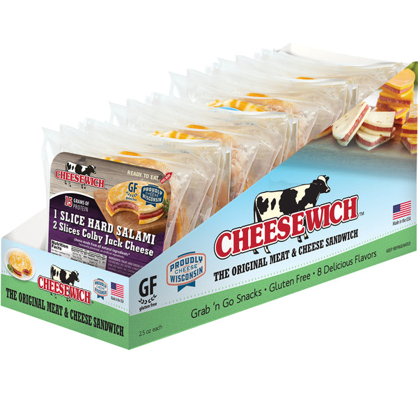 Slices Of Colby Jack Cheese With Slice Hard Salami In The Middle 2.5 Ounce Size - 96 Per Case.