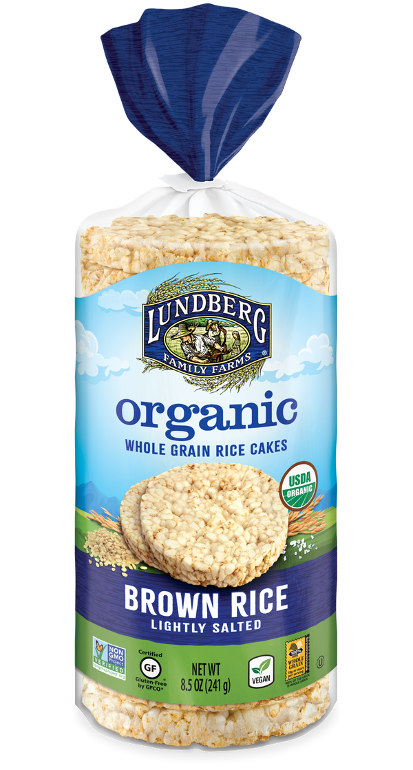 Lundberg Family Farms Brown Rice Cakes Lightly Salted 8.5 Ounce Size - 6 Per Case.