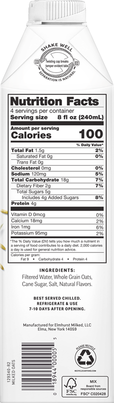 Elmhurst Milked Milked Oats 32 Fluid Ounce - 6 Per Case.