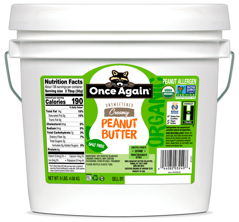 Once Again Nut Butter Organic Smooth No Saltpeanut Butter 9 Pound Each - 1 Per Case.