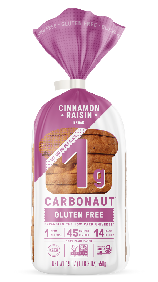 Carbonaut Cinnamon Raisin Gluten Free Breadlow Carb 19 Ounce Size - 8 Per Case.