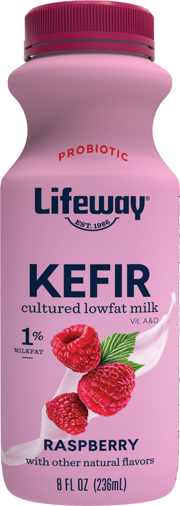 Raspberry Low Fat Kefir 8 Fluid Ounce - 6 Per Case.