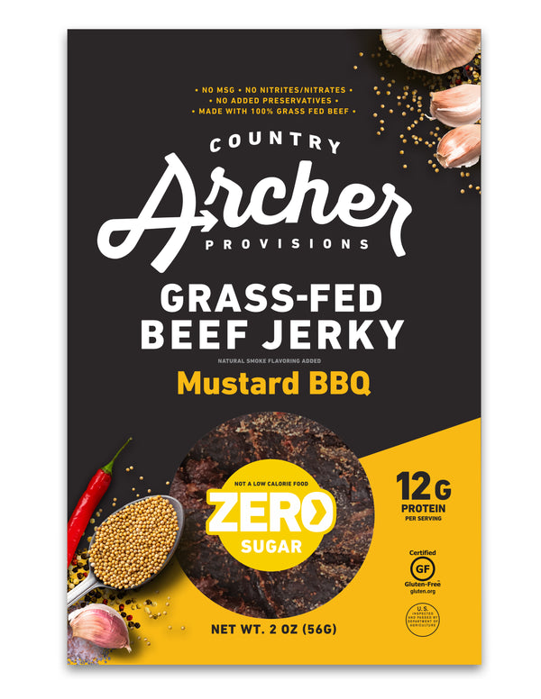 Country Archer Jerky Co Mustard BBQ Beef Jerky 2 Ounce Size - 12 Per Case.