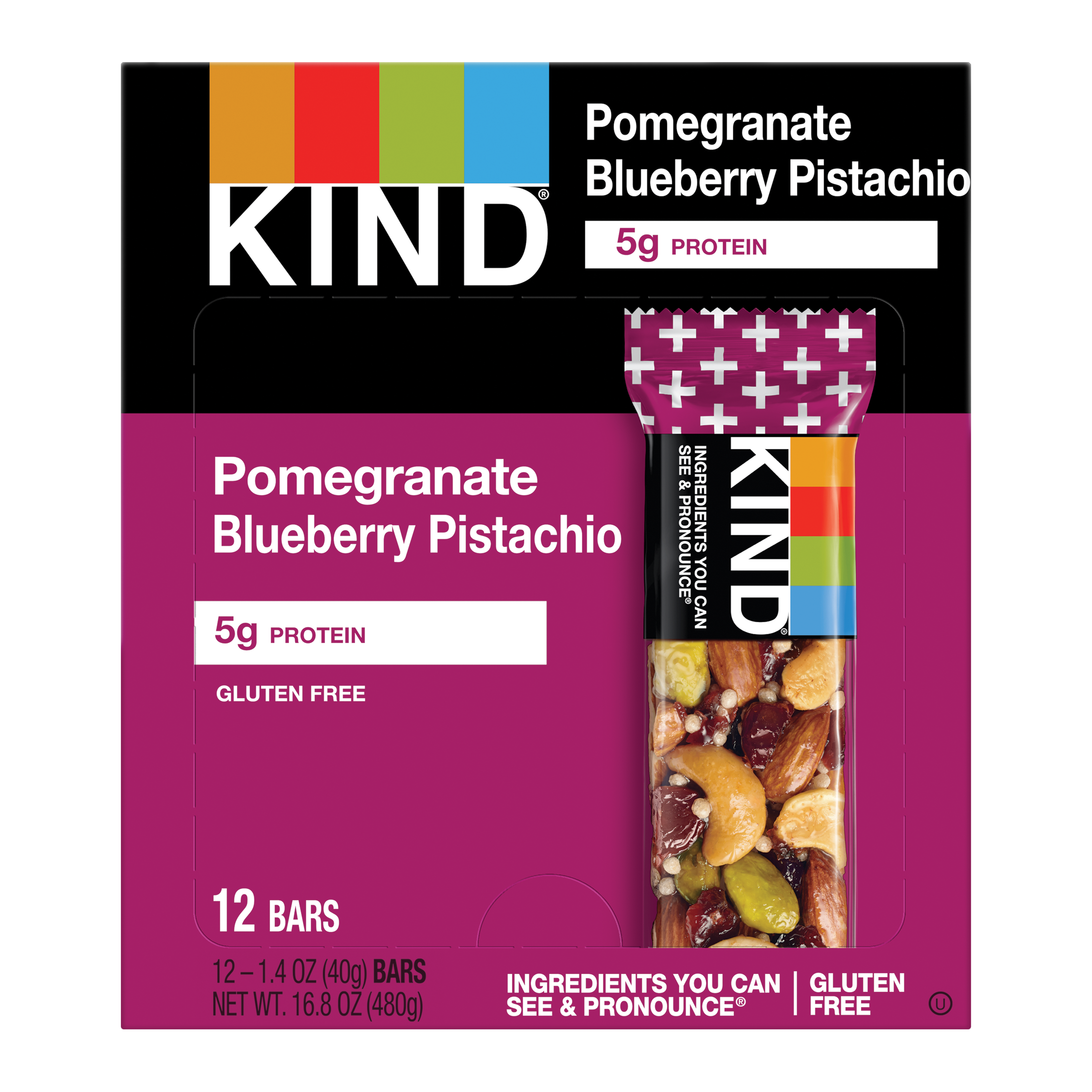 Kind Healthy Snacks Pomegranate Blueberry Pistachio Bar 1.4 Ounce Size - 72 Per Case.
