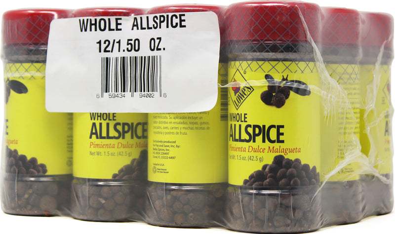 Lowes Allspice Whole 1.5 Ounce Size - 12 Per Case.