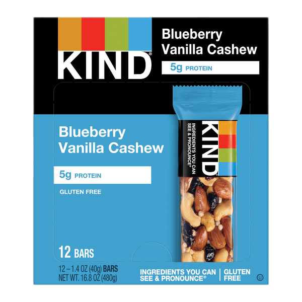 Kind Healthy Snacks Blueberry Vanilla Cashewbar 1.4 Ounce Size - 72 Per Case.