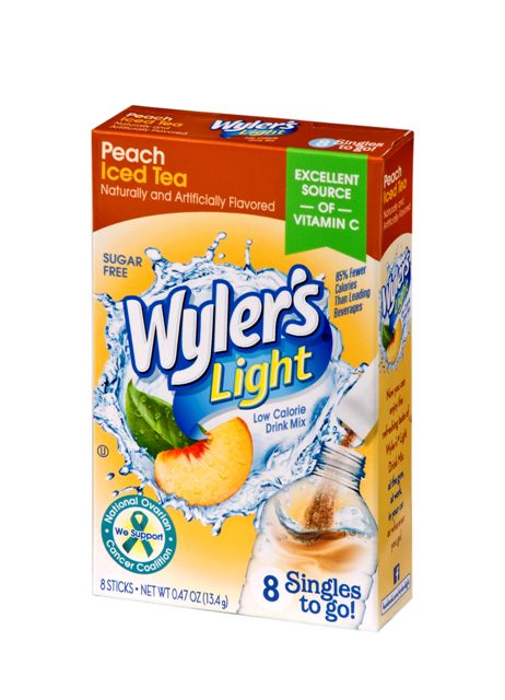 Wyler's Singles To Go Peach Iced Tea 8 Count Packs - 12 Per Case.