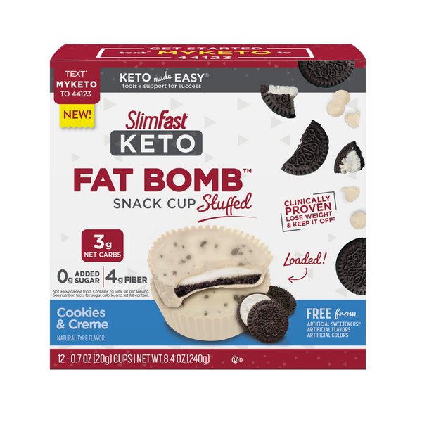 Slimfast Keto Snack Cup Stuffed Cookies & CremeBox 8.4 Ounce Size - 4 Per Case.