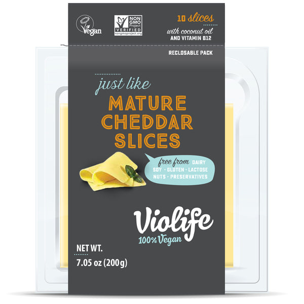 Violife Vegan Just Like Mature Cheddar Slices 7.05 Ounce Size - 8 Per Case.