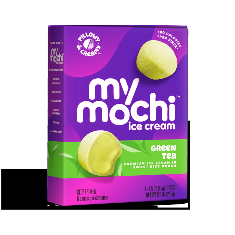 Mymochi Green Tea Mochi Ice Cream 6 Count Packs - 12 Per Case.