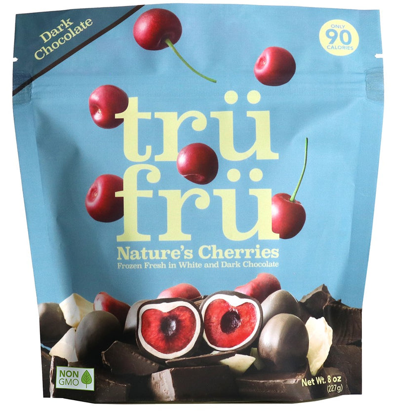 Tru Fru Hyper Chilled Grab & Share Hyper Chilled Whole Cherries Immersed In White & Dark 8 Ounce Size - 6 Per Case.