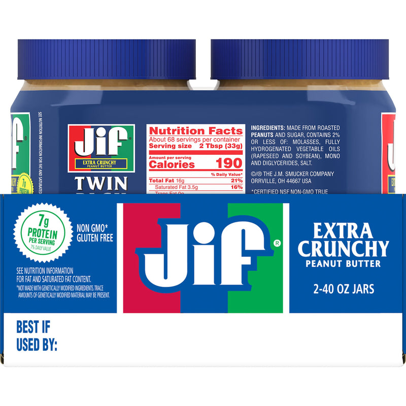 Jif Crunchy Peanut Butter Twin Pack 40 Ounce Size - 8 Per Case.