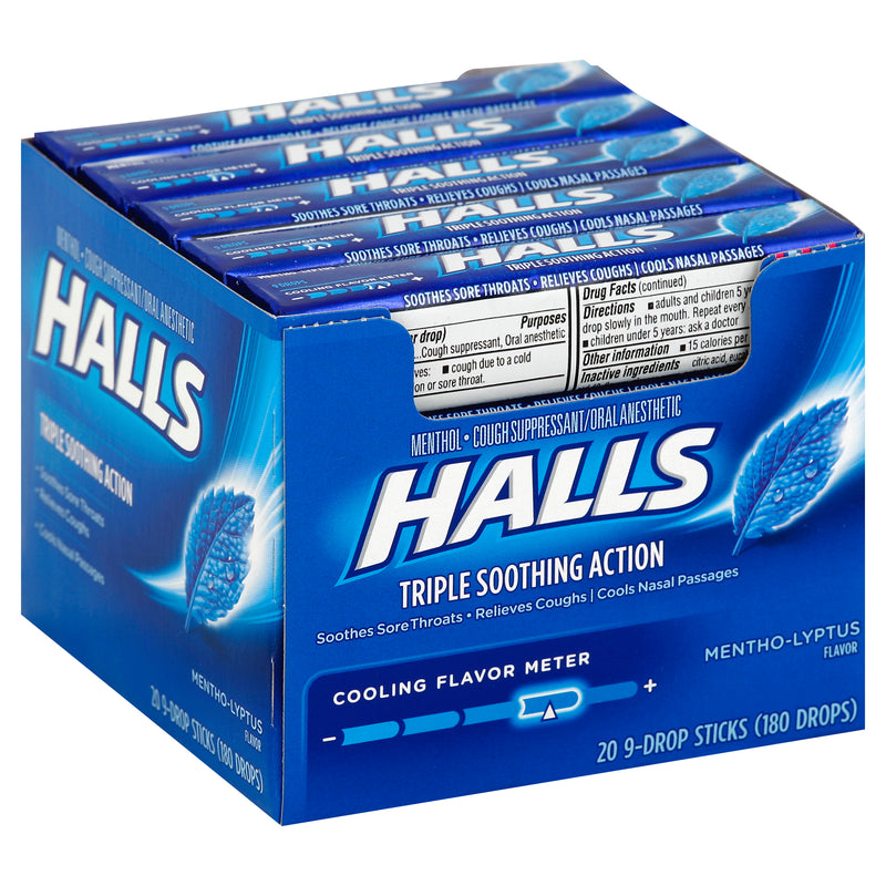 Halls Cough Drops Mentho Lyptus Piece 9 Count Packs - 480 Per Case.
