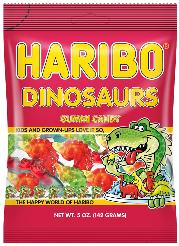 Haribo Confectionery Dinosaurs 5 Ounce Size - 12 Per Case.