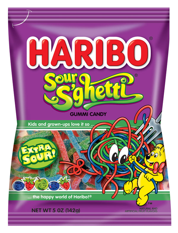 Haribo Confectionery Sour S'ghetti 5 Ounce Size - 12 Per Case.