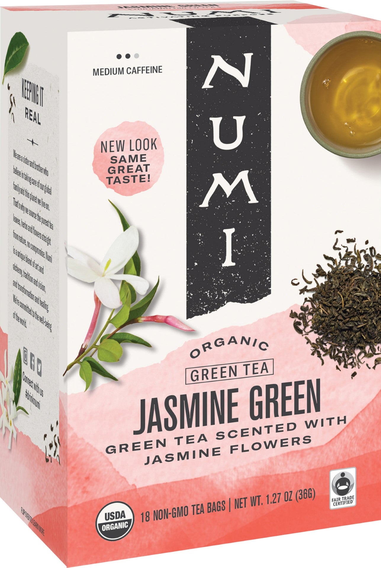 Numi Organic Tea Jasmine Green Tea 100 Count Packs - 1 Per Case.