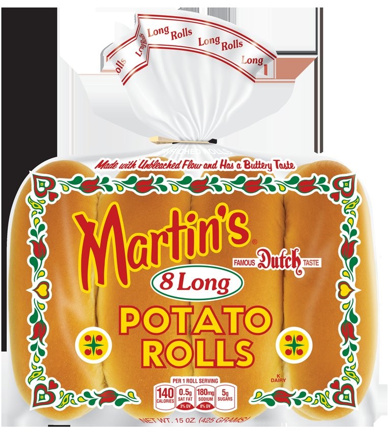 Martins Long Potato Roll 8 Each - 8 Per Case.