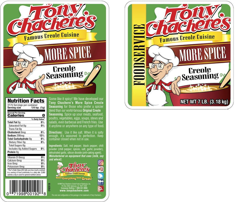 Tony Chachere's More Spice Seasoning 7 Pound Each - 4 Per Case.