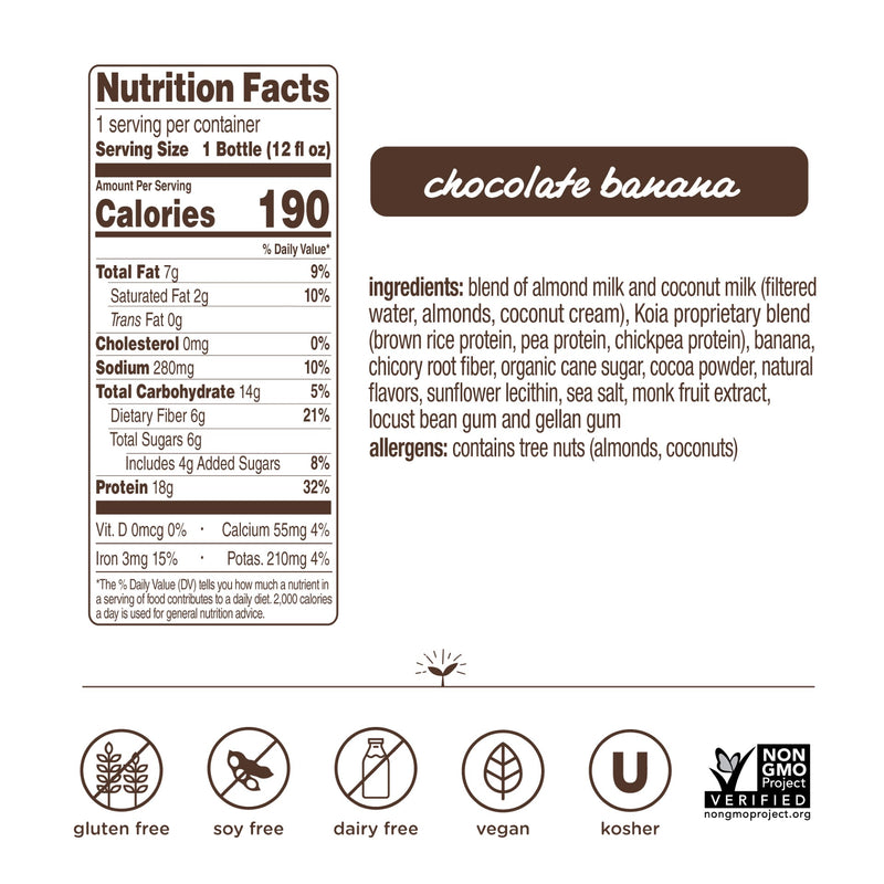 Koia Chocolate Banana Protein Drink 1 Each - 6 Per Case.
