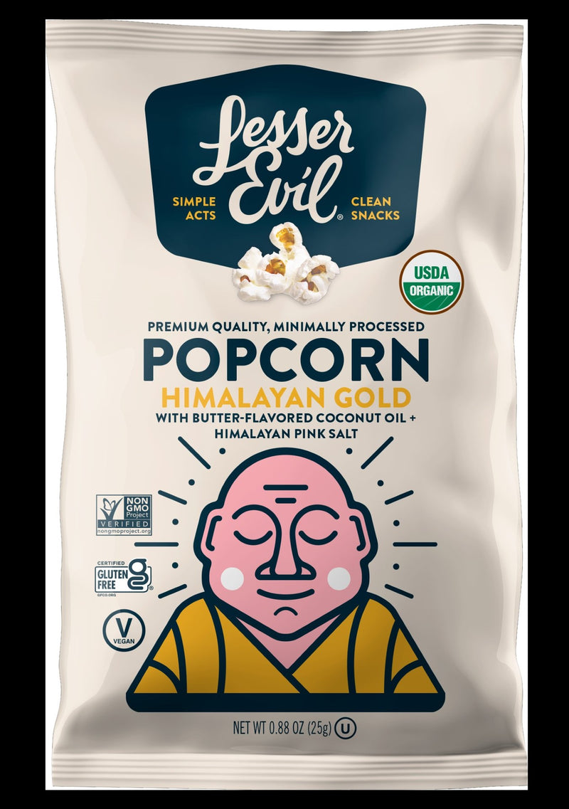 Lesserevil Organic Popcorn Himalayan Gold 0.88 Ounce Size - 12 Per Case.