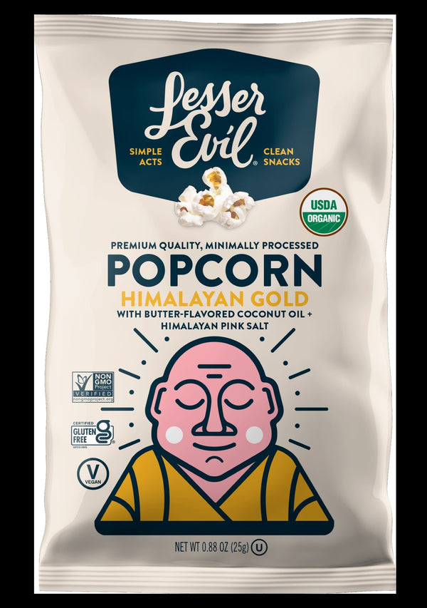 Lesserevil Organic Popcorn Himalayan Gold 0.88 Ounce Size - 18 Per Case.