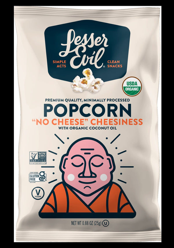 Lesserevil Organic Popcorn No Cheese 0.88 Ounce Size - 18 Per Case.