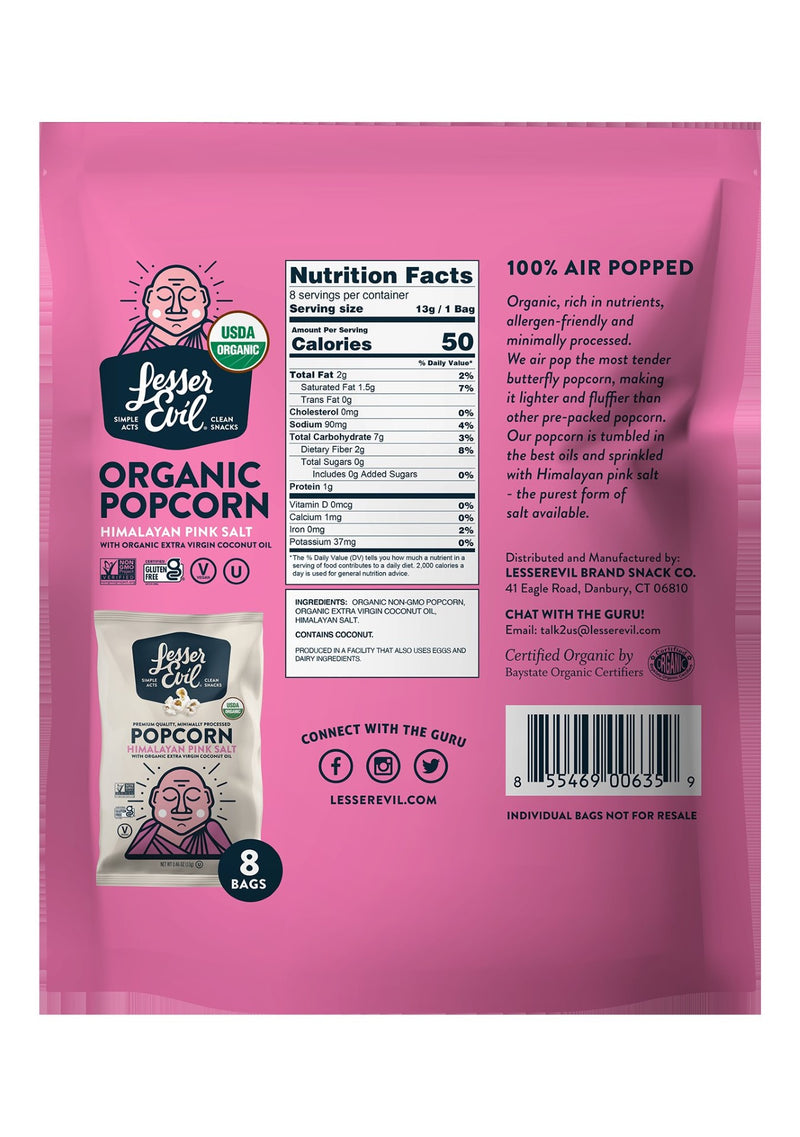 Lesserevil Himalayan Pink Organic Popcorn 0.46 Ounce Size - 12 Per Case.