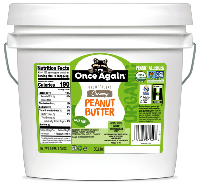 Once Again Nut Butter Organic Smooth No Saltpeanut Butter 9 Pound Each - 1 Per Case.