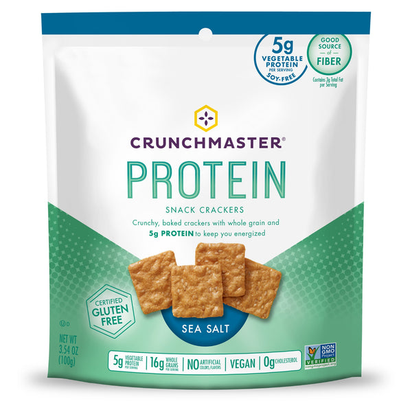 Crunchmaster Protein Snack Crackers Sea Salt 3.54 Ounce Size - 12 Per Case.