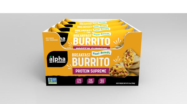 Alpha Foods Plant Based Protein Supreme Breakfast Burrito 5.5 Ounce Size - 12 Per Case.
