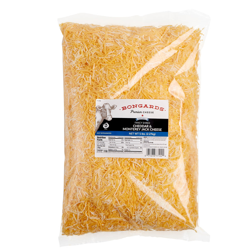 Bongards Monterey Jack & Cheddar Cheese Fancy Shred 5 Pound Each - 4 Per Case.